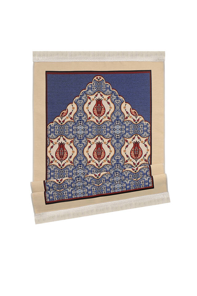 Blue Tulip Pattern Tapestry Prayer Rug - 4