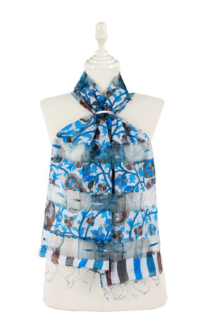 Blue Turquoise Patterned Cocoon Foulard - Thumbnail