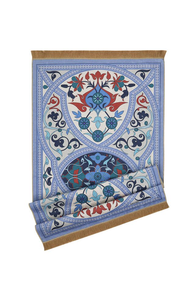 Blue Velvet Carpet Prayer Rug - 4
