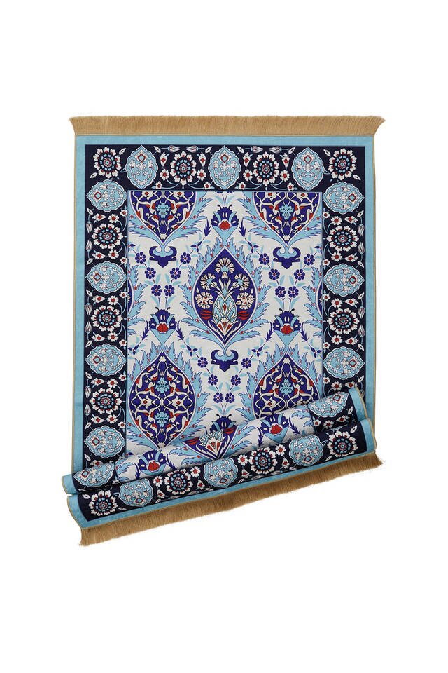 Blue Velvet Carpet Prayer Rug - 4