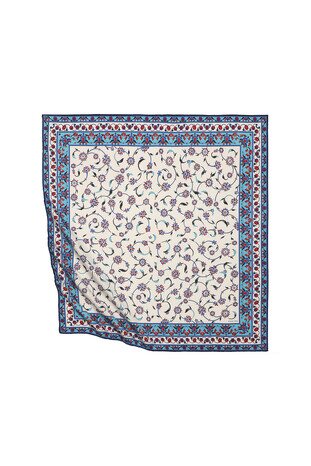 Blue Wildflower Pattern Silky Square Scarf - Thumbnail