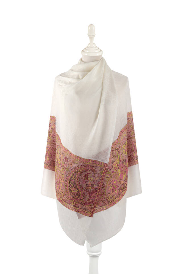 Green Border Patterned Wool Shawl - 1