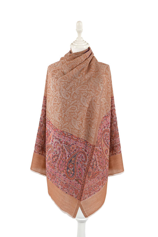 Wool Shawl with Pomegranate Border Pattern - Bursa İpek
