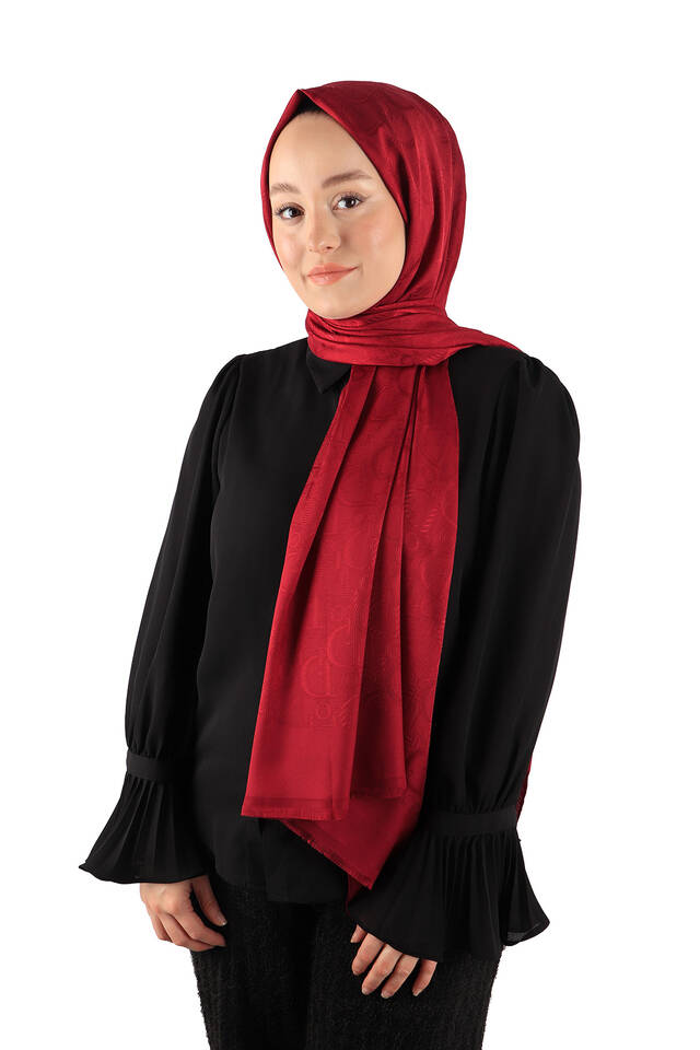 Bordo Desenli İpeksi Şal - 2