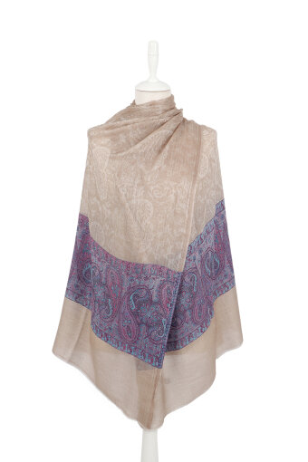 Mavi Bordür Desenli Yün Şal 