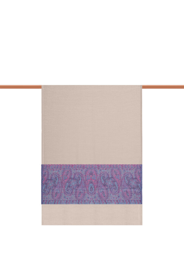 Mavi Bordür Desenli Yün Şal - 2