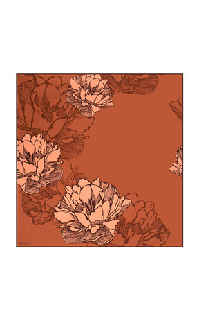Brick Begonia Pattern Sura Silk Square Scarf 