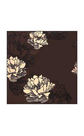 Brown Begonia Pattern Sura Silk Square Scarf 