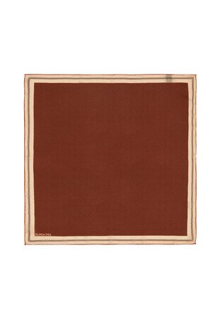 Brown Bordered Plain Silk Pocket Square - Thumbnail