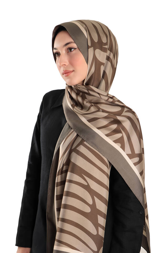 Brown Crop Pattern Twill Silk Scarf - 2