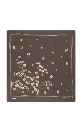 Brown Daisy Pattern Twill Silk Square Scarf 