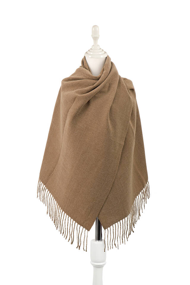 Brown Milk Brown Double Sided Winter Shawl - Bursa İpek