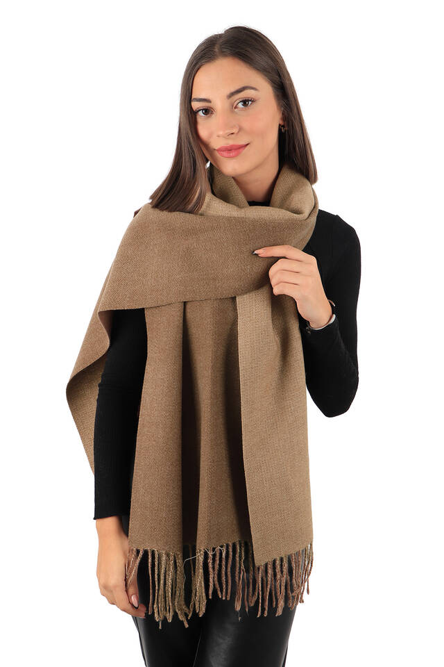 Brown Milk Brown Double Sided Winter Shawl - 2