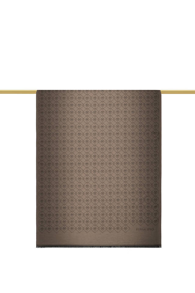 Brown Monogram Pattern Jacquard Silk Scarf - 2
