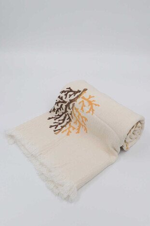 Brown Mustard Stone Print Gradient Coral Peshtemal - Thumbnail