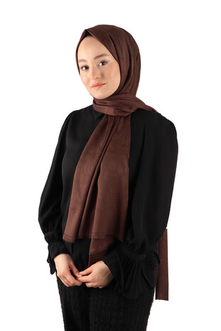 Brown Patterned Silky Scarf - Thumbnail