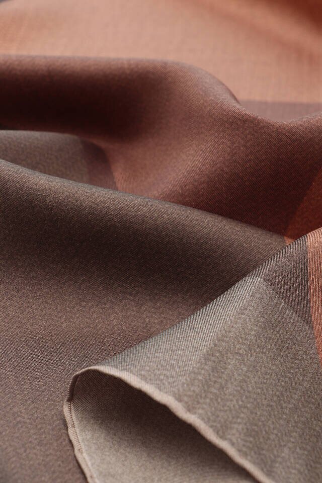 Brown Salmon Geometric Pattern Twill Silk Square Scarf - 3