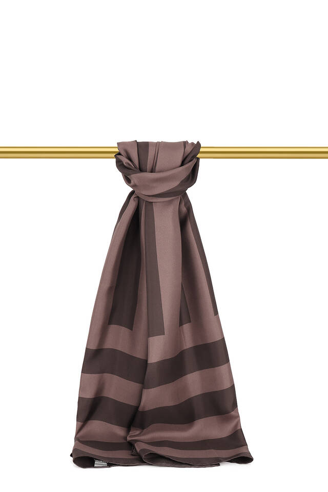 Brown Stripe Pattern Twill Silk Scarf 