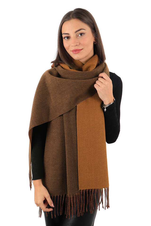 Brown Tan Double Sided Winter Shawl - 2
