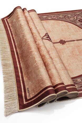 Brown Velvet Carpet Prayer Rug - Thumbnail
