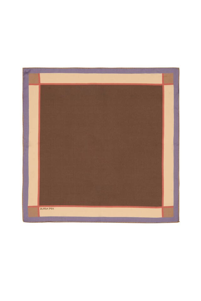 Brown Wide Border Plain Silk Pocket Square - Bursa İpek