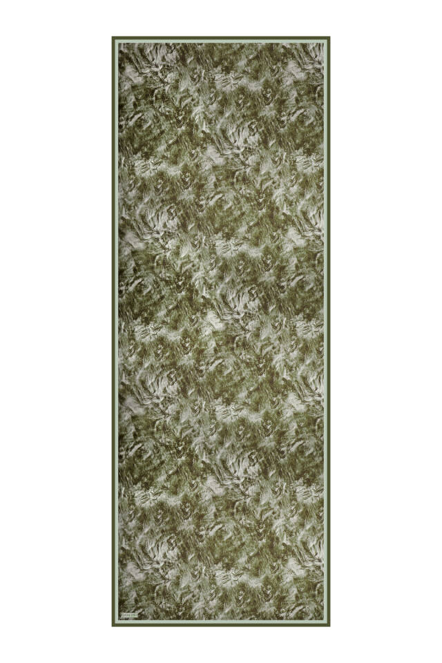 Grass Green Brush Pattern Twill Silk Shawl - 4