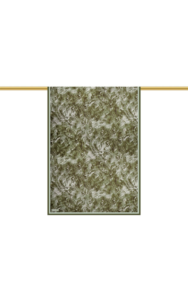 Grass Green Brush Pattern Twill Silk Shawl - 3