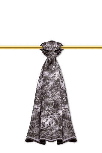 Black Brush Pattern Twill Silk Shawl 