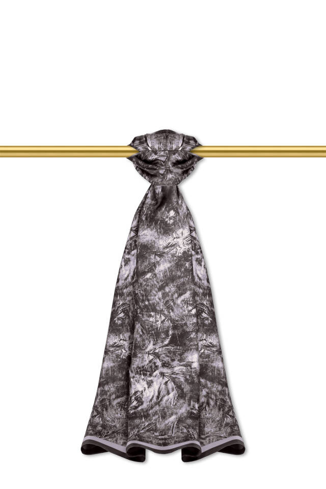 Black Brush Pattern Twill Silk Shawl 