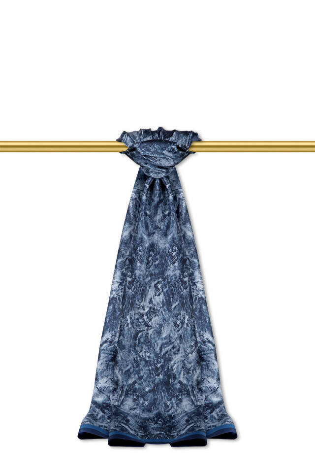 Navy Blue Brush Pattern Twill Silk Shawl 