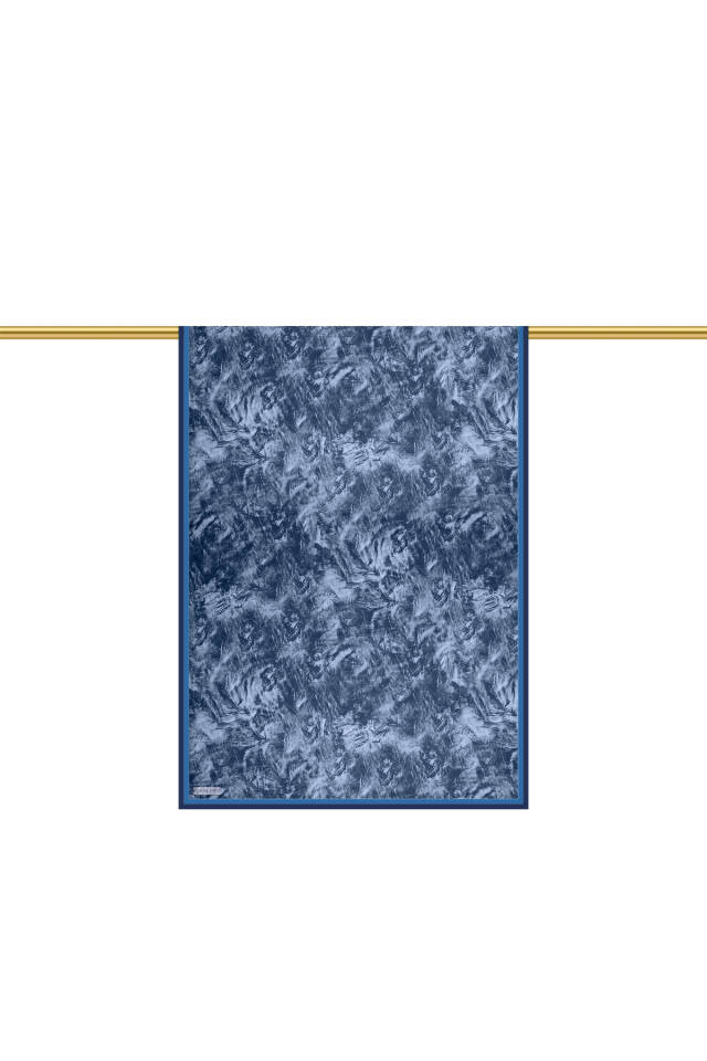 Navy Blue Brush Pattern Twill Silk Shawl - 3