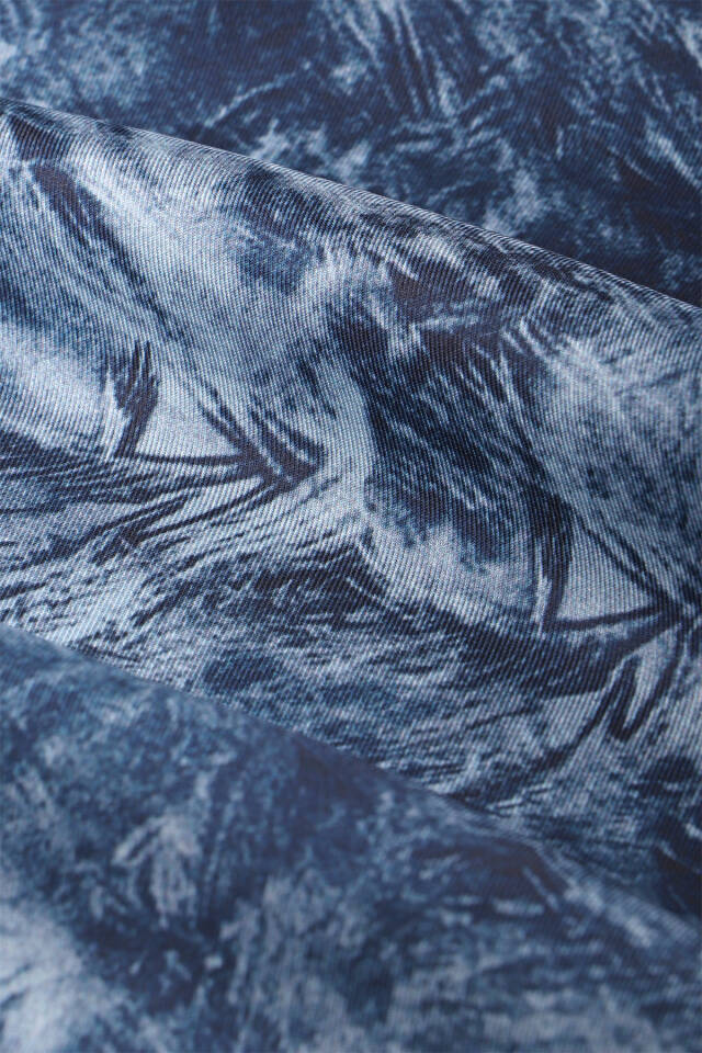 Navy Blue Brush Pattern Twill Silk Shawl - 5