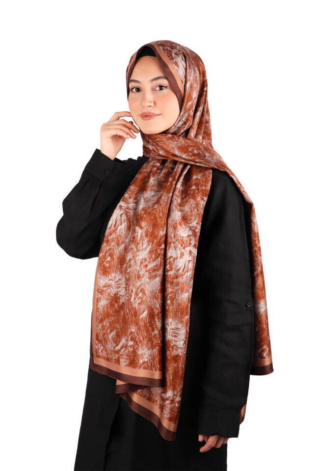 Cinnamon Brush Pattern Twill Silk Shawl - 2