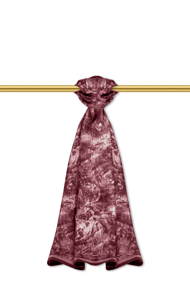 Burgundy Brush Pattern Twill Silk Shawl 