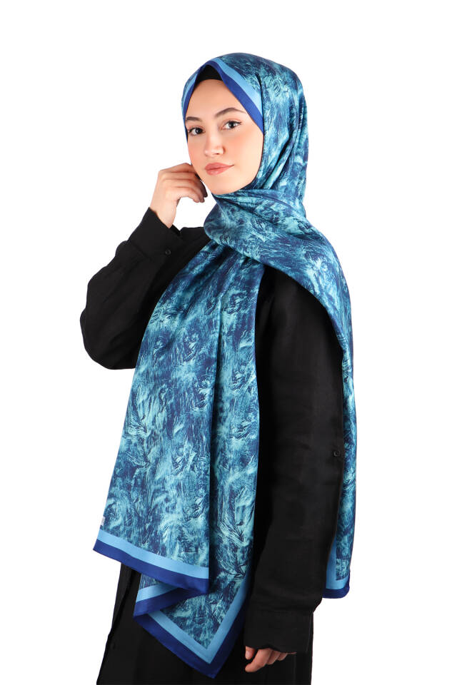 Mint Brush Pattern Twill Silk Shawl - 2