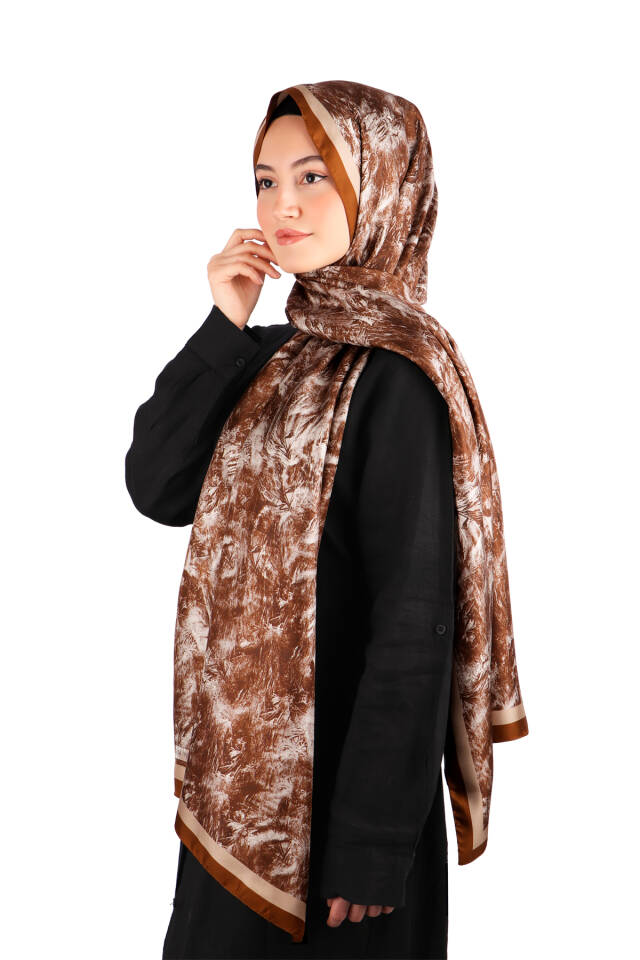 Bitter Coffee Brush Pattern Twill Silk Shawl - 2