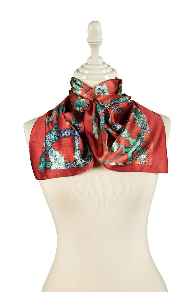 Burgundy Almond Blossom Silky Foulard - 2