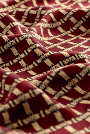 Burgundy Bamboo Pattern Men's Silk Foulard - Thumbnail
