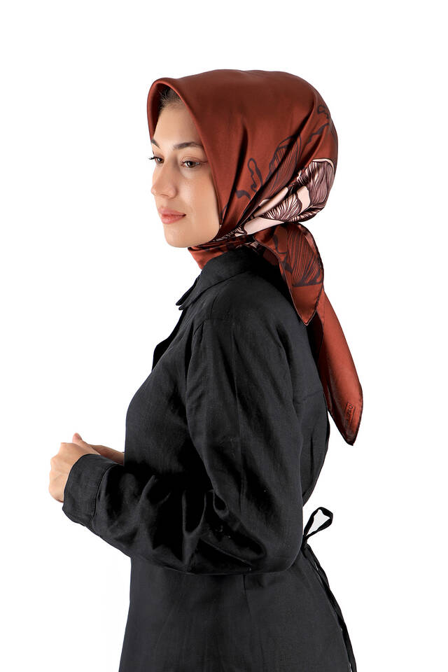 Burgundy Begonia Pattern Sura Silk Square Scarf - 2