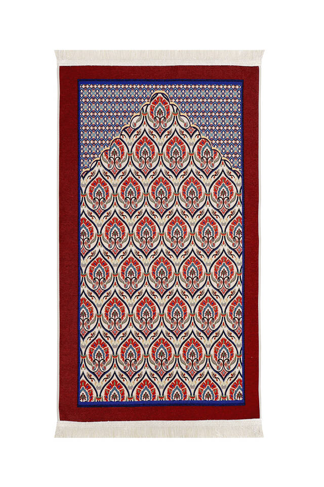Burgundy Carnation Pattern Tapestry Prayer Rug - Bursa İpek