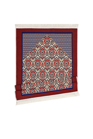 Burgundy Carnation Pattern Tapestry Prayer Rug - Thumbnail