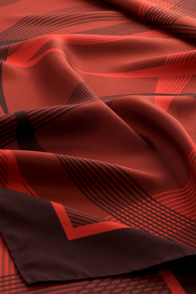 Burgundy Carousel Pattern Twill Silk Scarf - 4