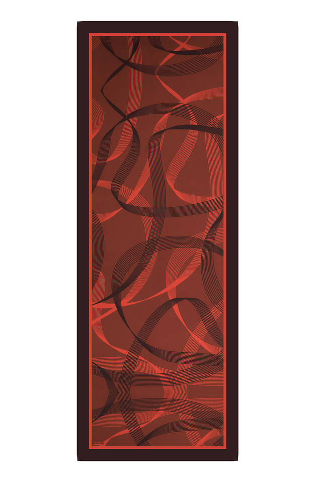 Burgundy Carousel Pattern Twill Silk Scarf - 3