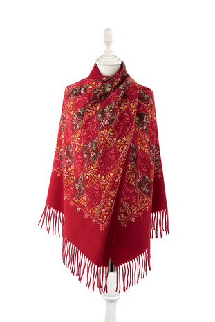 Burgundy Embroidered Winter Shawl 