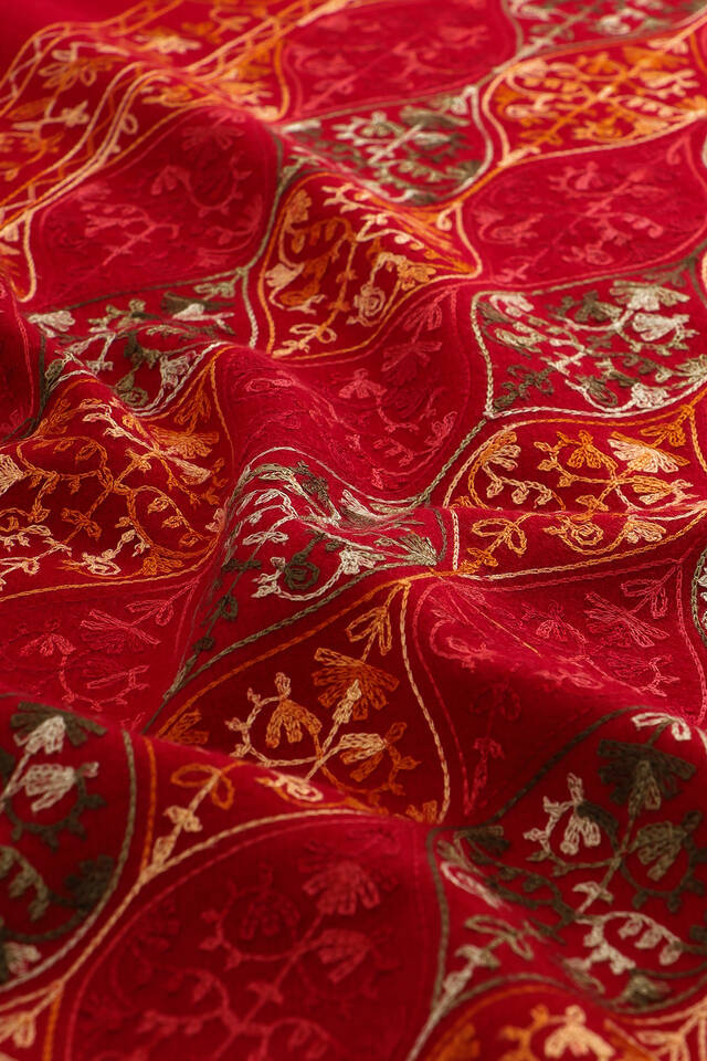 Burgundy Embroidered Winter Shawl - 4