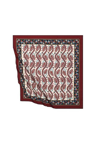 Burgundy Ivy Tulip Pattern Silky Square Scarf 