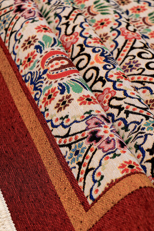 Burgundy Rosebud Pattern Tapestry Prayer Rug - Thumbnail