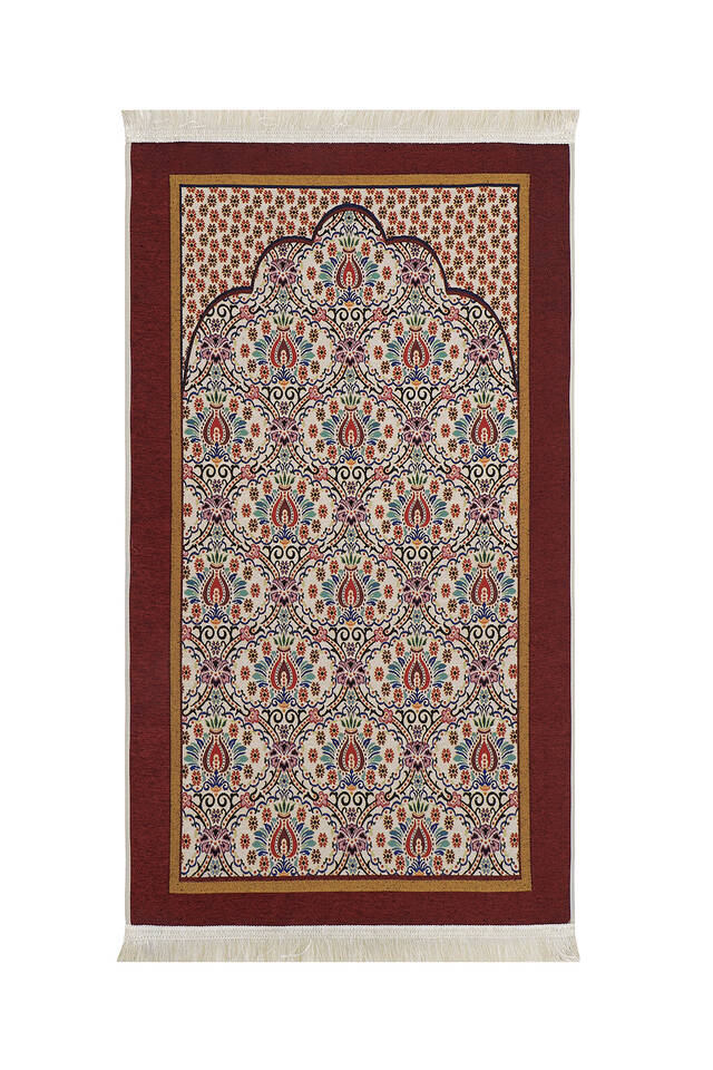 Burgundy Rosebud Pattern Tapestry Prayer Rug - Bursa İpek