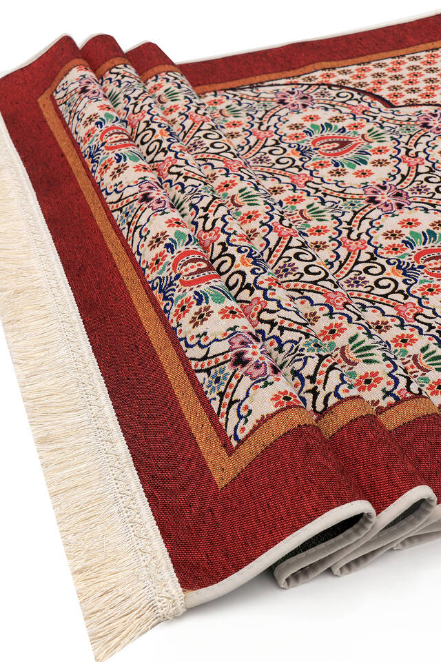 Burgundy Rosebud Pattern Tapestry Prayer Rug - 3