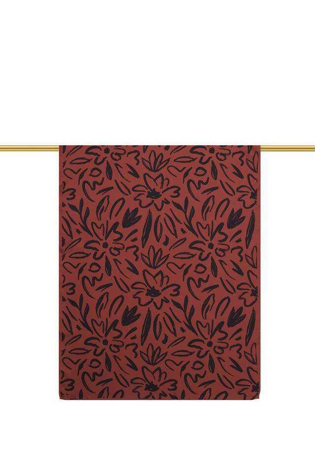 Burgundy Spring Pattern Twill Silk Scarf - 2